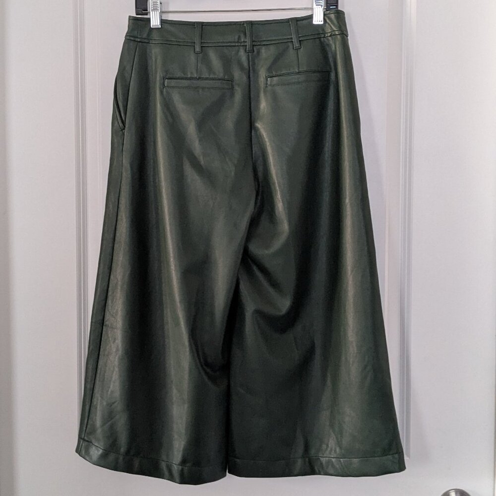 Anthropologie Crop Pants Women's Size 6 Forest Green Culottes Soft Faux Leather - Picture 3 of 13